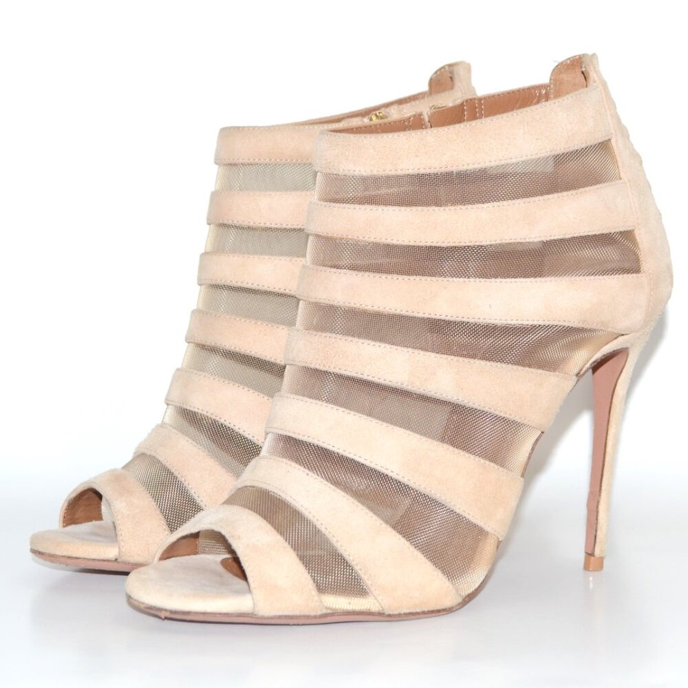 Aquazzura Nude Suede and Mesh Wild Side 105 Caged Heels SIZE 8 EU 38 - Picture 4 of 11